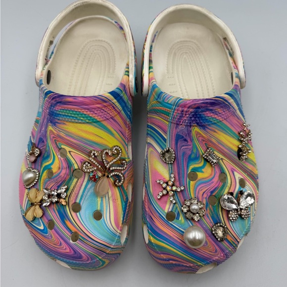 Crocs Marble Multi Custom Rhinestone Clogs W11 - Picture 2 of 10